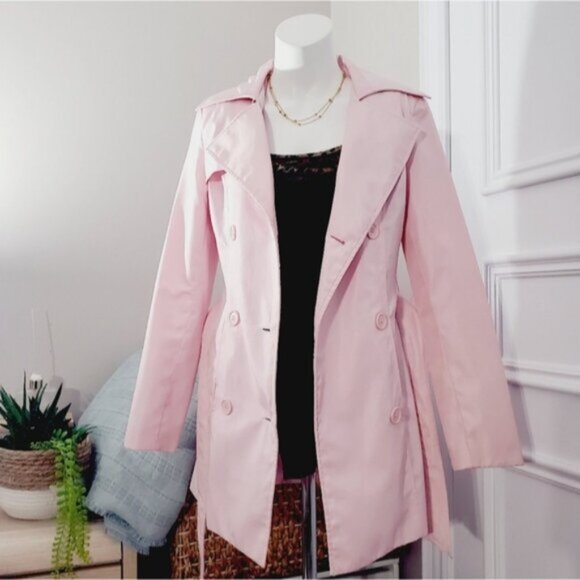Costa Blanca Jackets & Blazers - Vintage "Caterina" Satin Pink Tie Waist Trench Coat